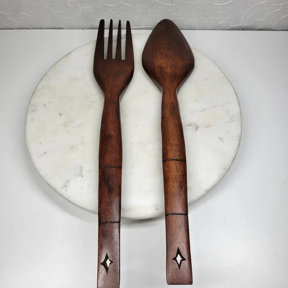 Jumbo Wooden Salad Servers Spoon & Fork 19